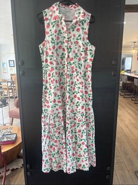 J. Crew White Sleeveless Strawberry-Print Maxi Dress